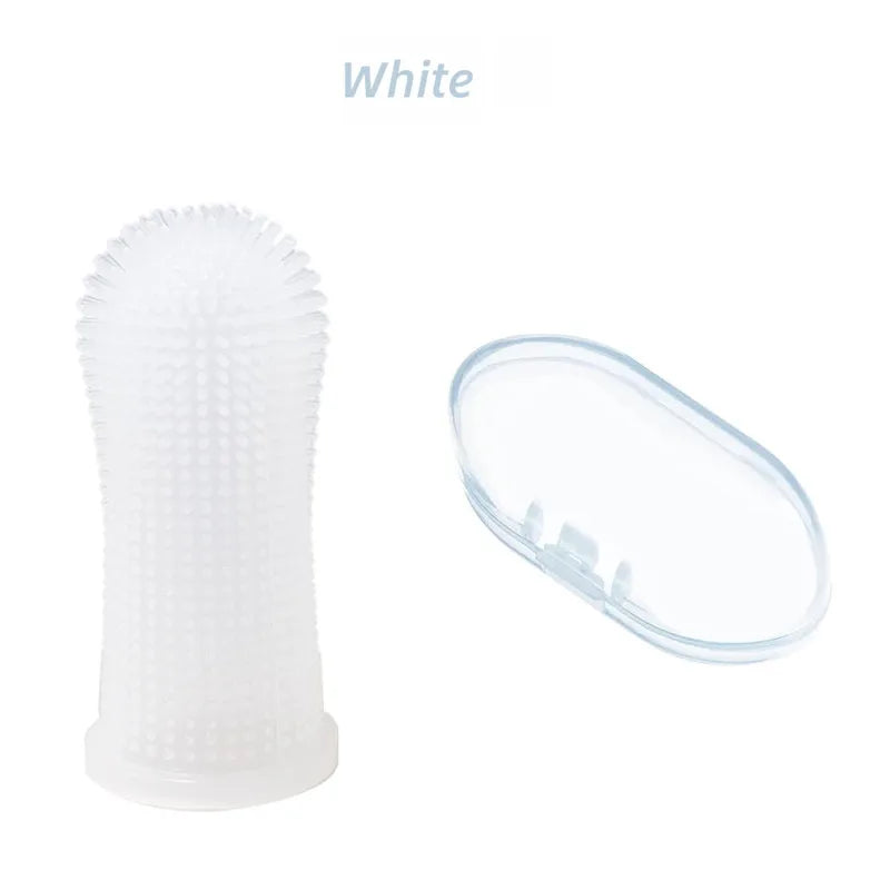 Brosse à dents douce en silicone pour chien et chat blanche