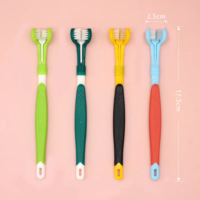 Brosse à dents à trois têtes pour chien et chat avec tailles