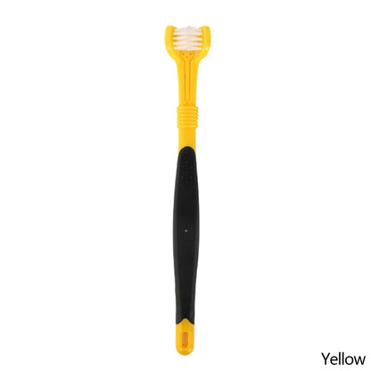 Brosse à dents à trois têtes pour chien et chat jaune et noir