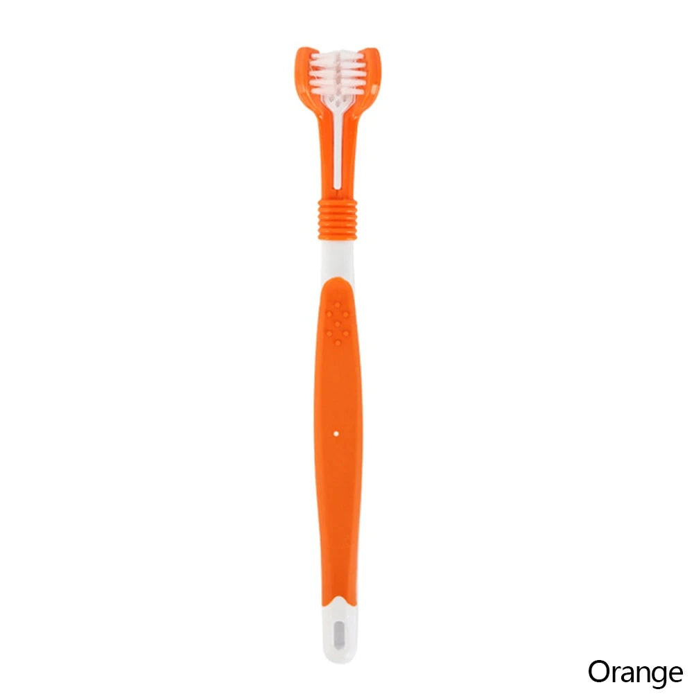 Brosse à dents à trois têtes pour chien et chat orange