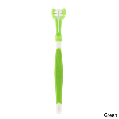 Brosse à dents à trois têtes pour chien et chat vert clair