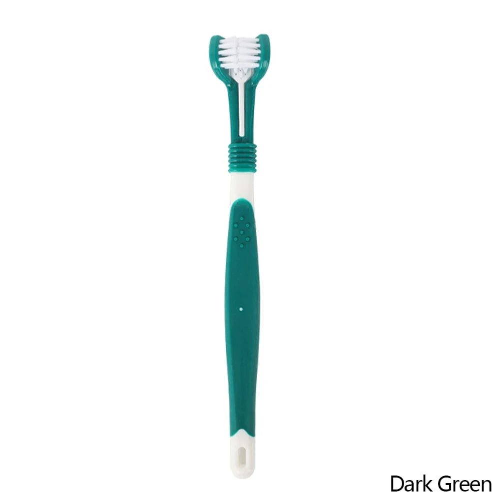 Brosse à dents à trois têtes pour chien et chat vert foncé