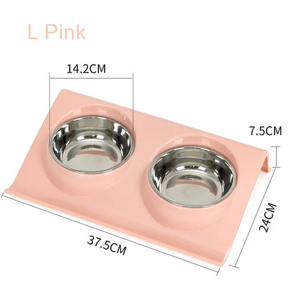 Double gamelle en acier et plastique pour animaux rose de taille L