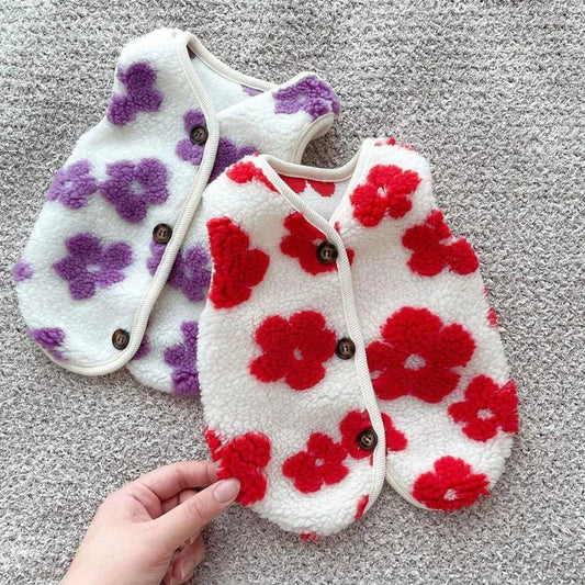 Gilet en polaire à fleurs pour chien rouge et violet 