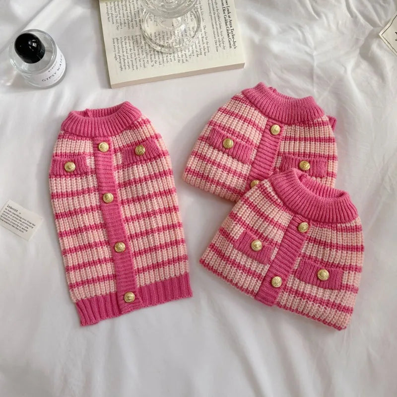 Gilet rayé en maille Rose pour chien