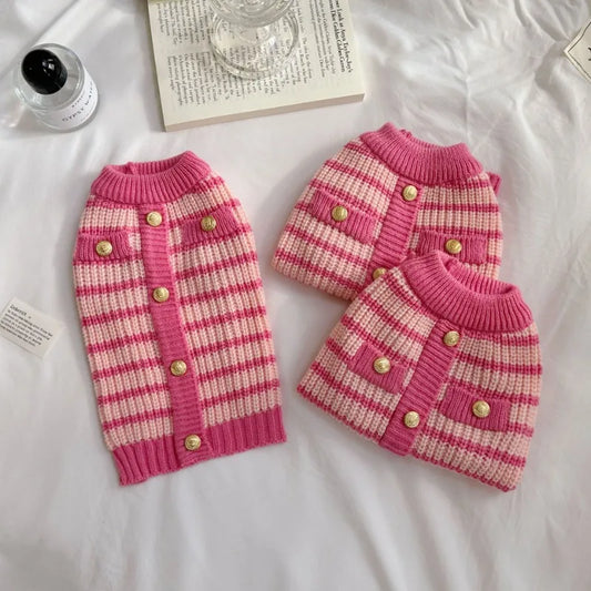 Gilet rayé en maille Rose pour chien