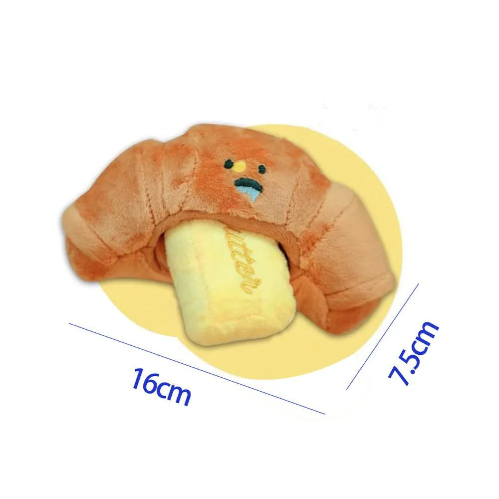 Jouet en peluche croissant cache friandises amusant pour chien avec couineur intégré tailles