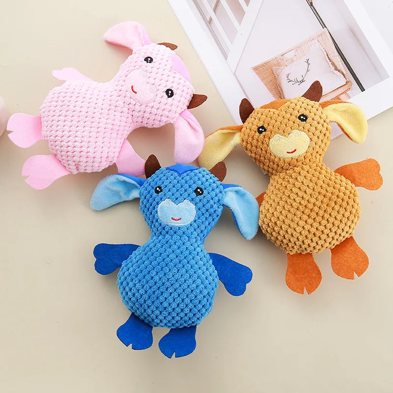 Jouet en peluche pour chien en forme d'animal résistant aux morsures rose, orange et bleu 