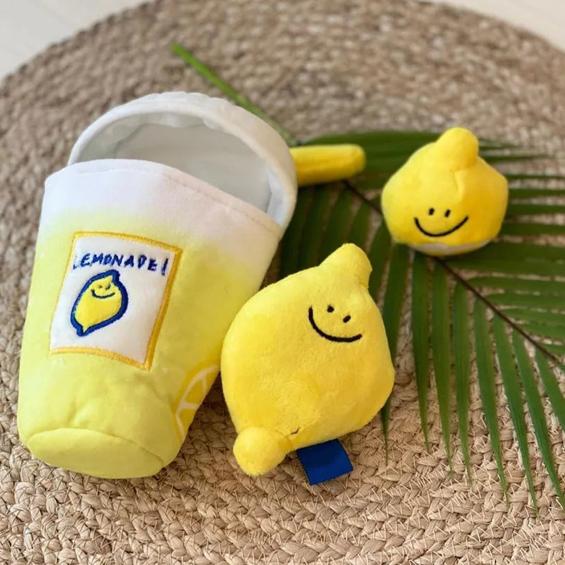 Jouet en peluche limonade au citron pour chien avec cachettes à friandises