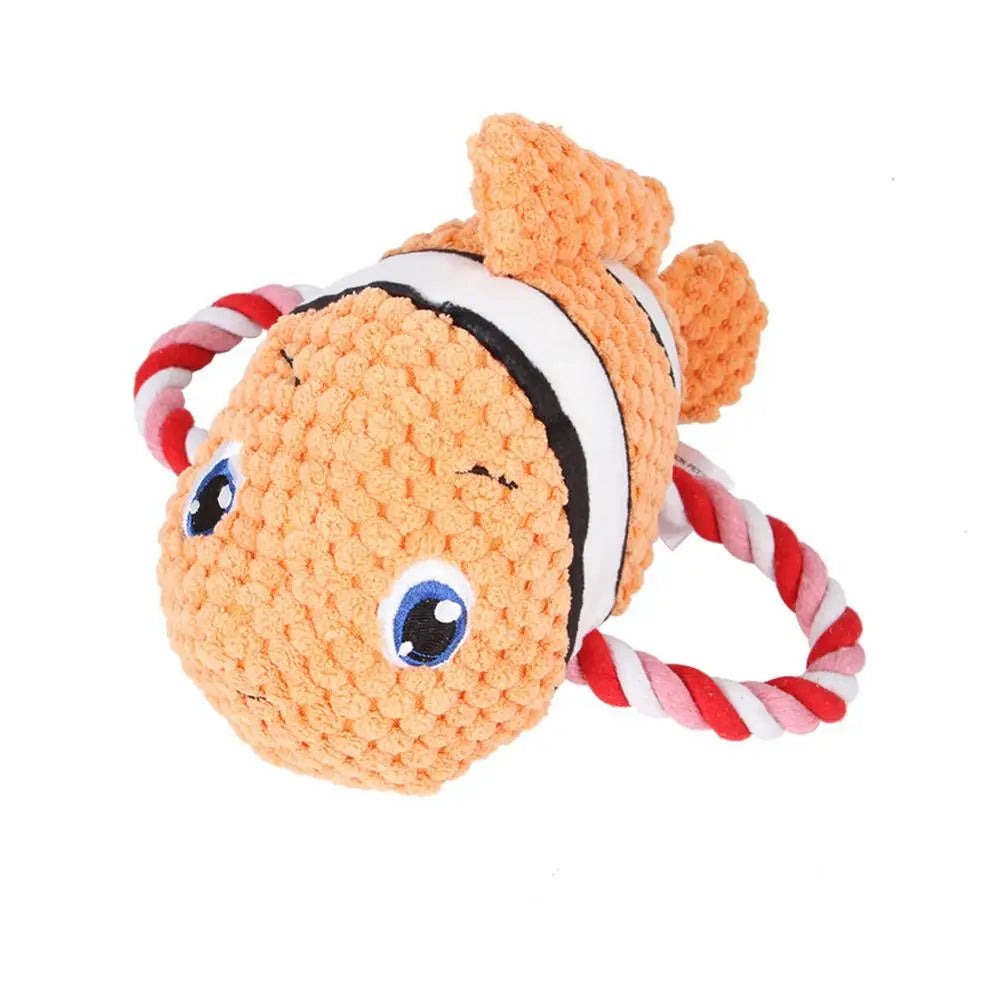 Jouet en peluche poisson clown pour chien avec corde 