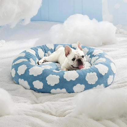 Lit apaisant motif nuages pour chien bleu et blanc taille S