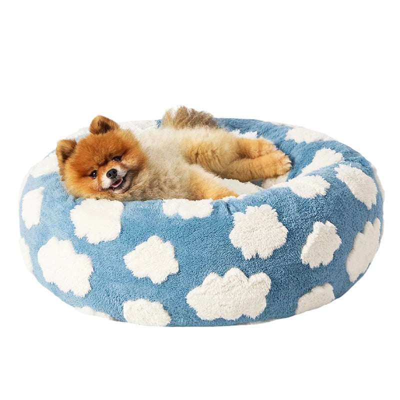 Lit apaisant motif nuages pour chien bleu et blanc taille L 