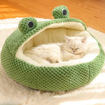 Lit rond en forme de grenouille pour chien et chat vert