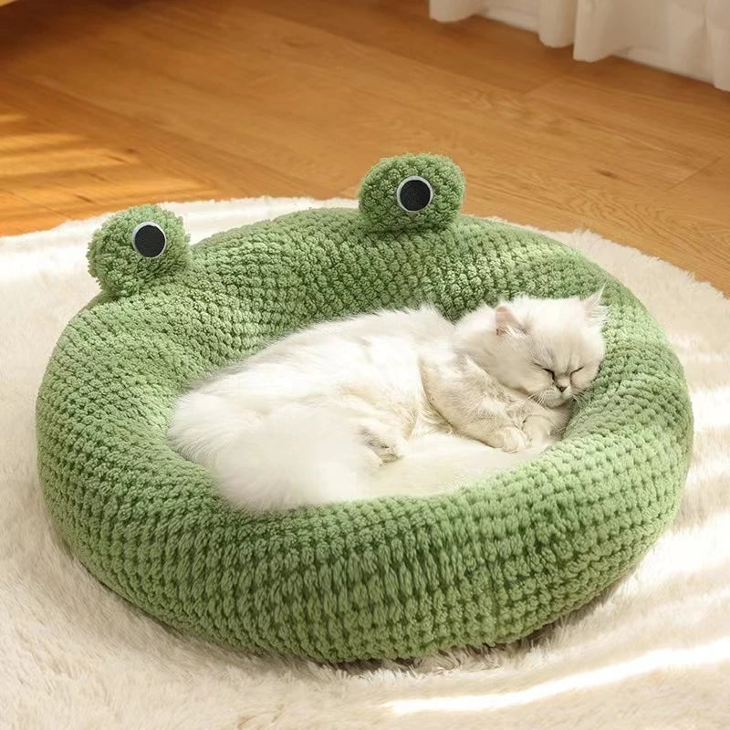 Lit rond en forme de grenouille pour chien et chat vert