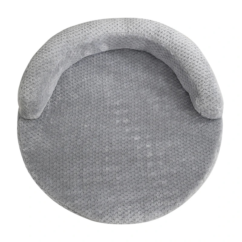 Lit rond détachable en peluche respirante pour chien moyen gris fond blanc