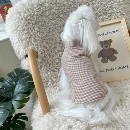 Manteau beige réversible pour chien carreaux