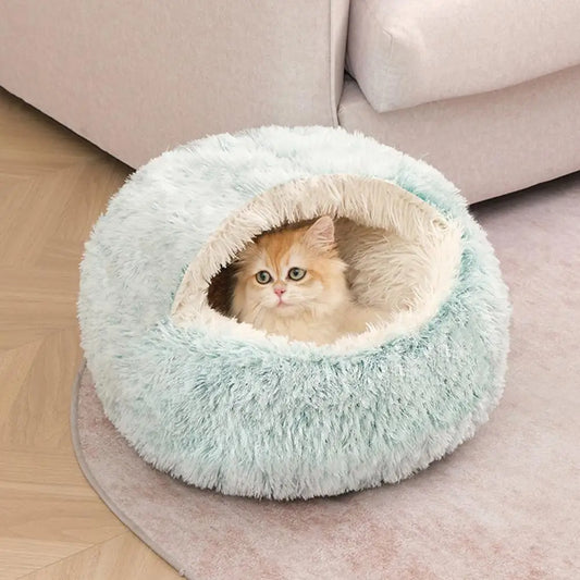 Nid fluffy douillet et apaisant pour chien et chat bleu 