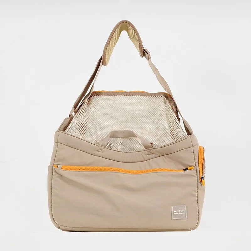 Sac de transport pour chiens de petite et moyenne taille beige de face