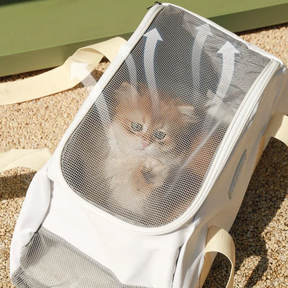 Sac de transport respirant pour petits chiens et chats vu du dessus 