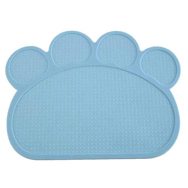 Tapis de gamelle antidérapant pour chien bleu 