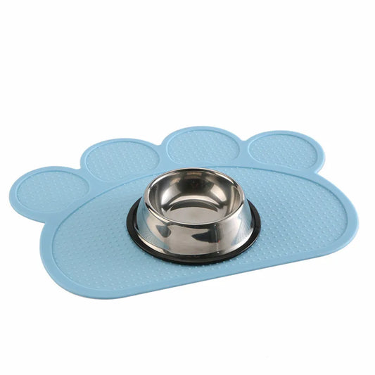 Tapis de gamelle antidérapant pour chien bleu 